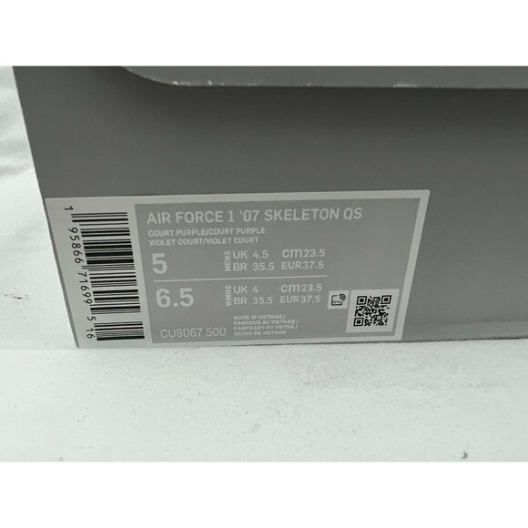 Nike Air Force 1 Low '07 QS Purple Skeleton Halloween Shoes CU8067-500 Size 5 - Picture 8 of 8